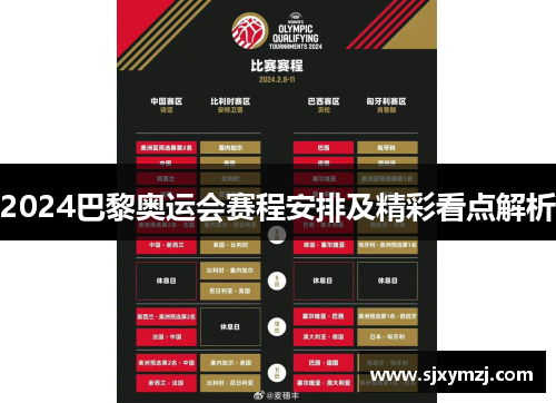 2024巴黎奥运会赛程安排及精彩看点解析 2024巴黎奥运会赛程安排及精彩看点解析